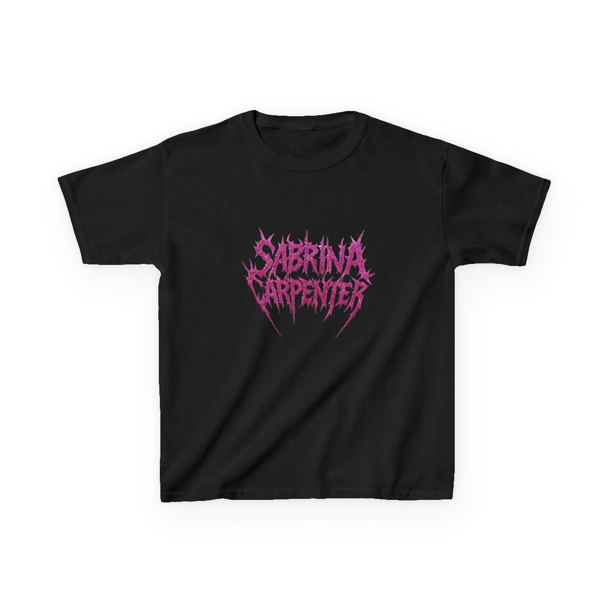 Sabrina Carpenter Death Metal Logo Pink Glitter Style Kids T-Shirt - alternate angle 3, merchandise